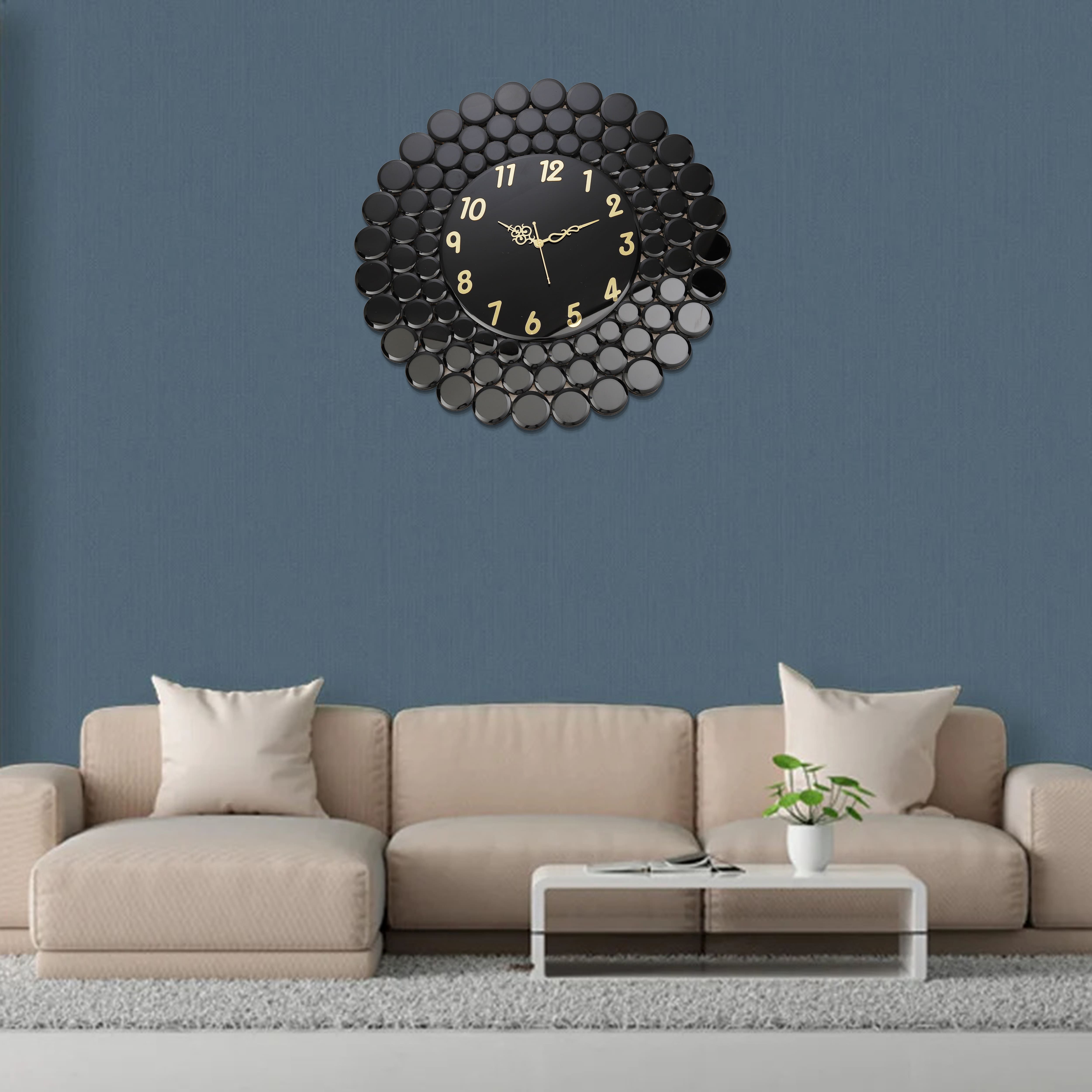 Mirror Wall Clock Round Circle Style Black