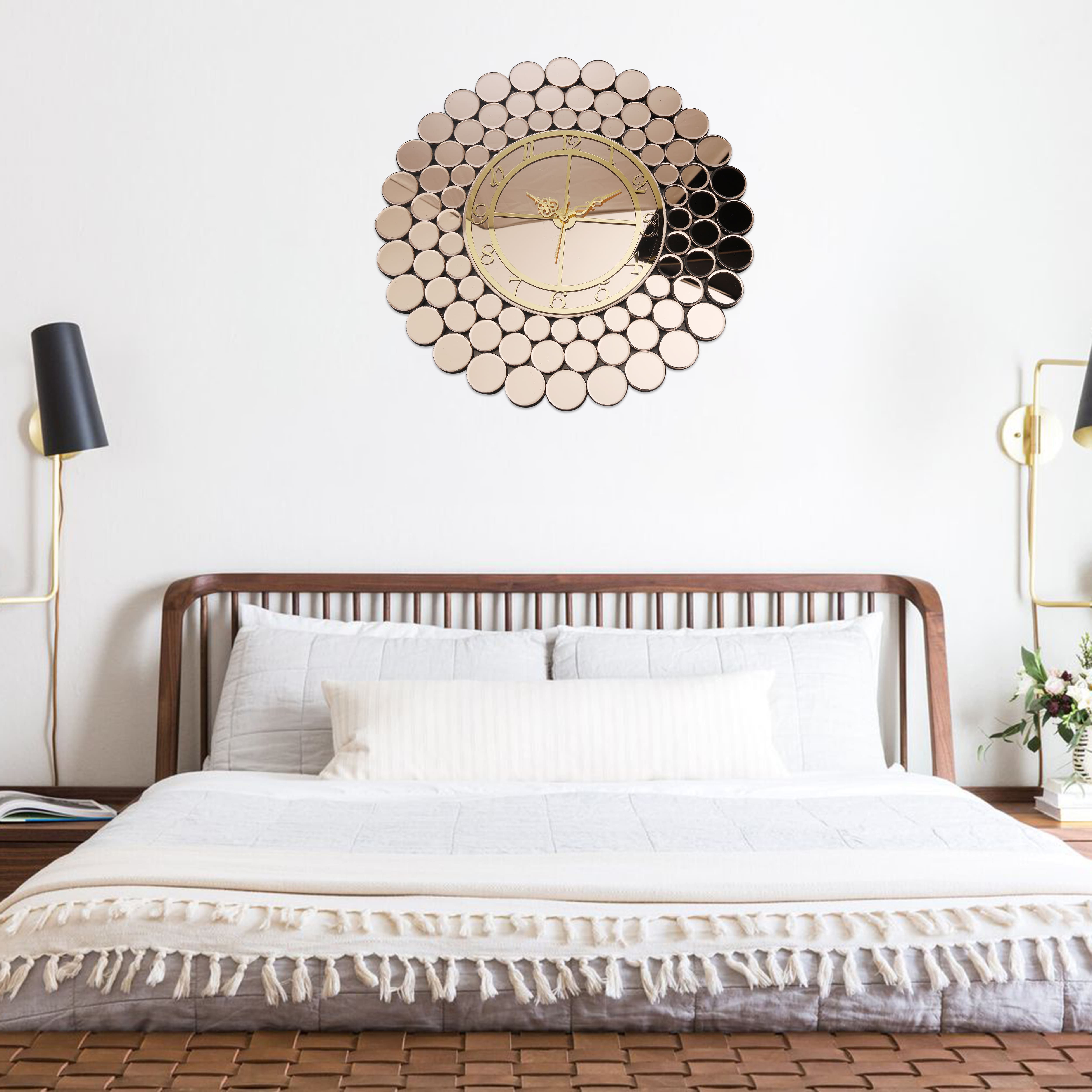 Mirror Wall Clock Round Circle Style Pink