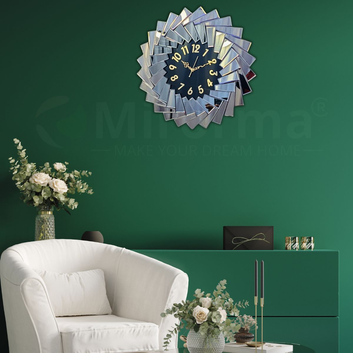 Mirror Wall Clock New UpDown Style Black Dial