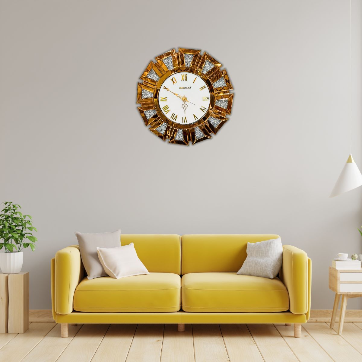 Crystal Diamond Design Mirror Wall Clock Copper Color
