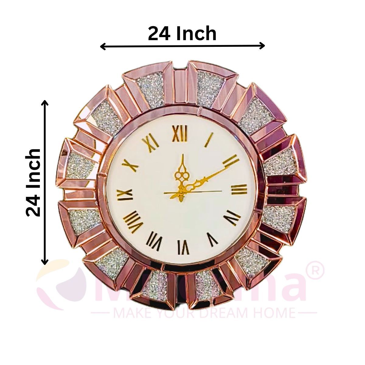  Rose Gold Crystal Diamond Design Mirror Wall Clock thumbnail