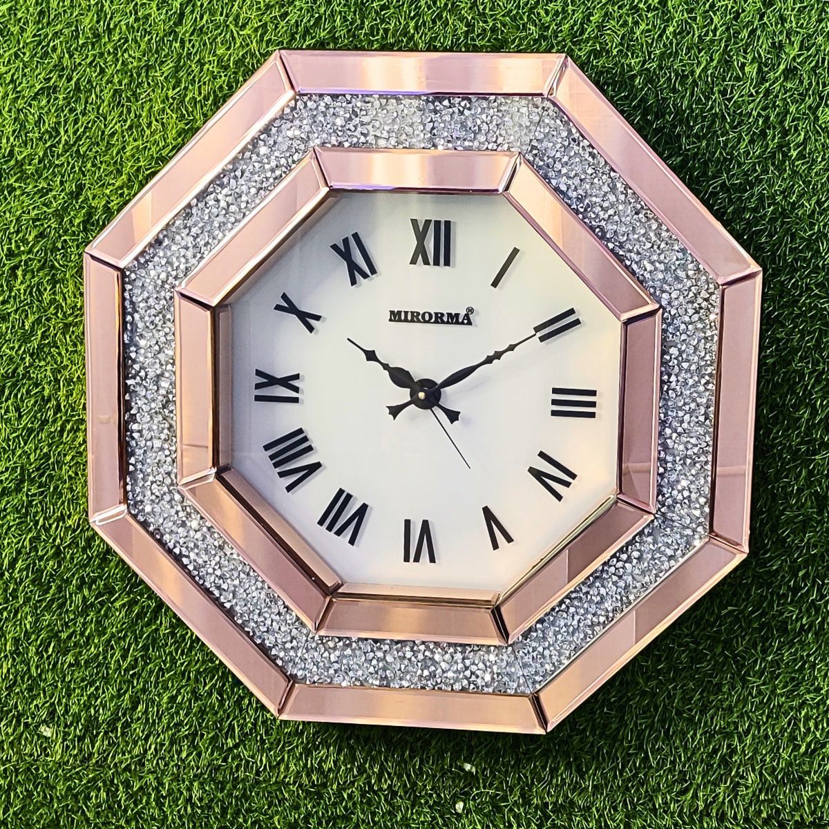 Diamond Crystal Octagon Shape Mirror Wall Clock