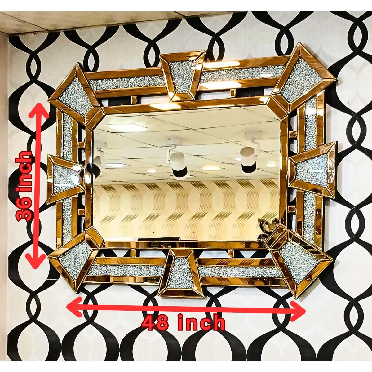 Crush Diamond Style Wall Mirror Rectangle Shape Copper Color (36x48) Inch thumbnail