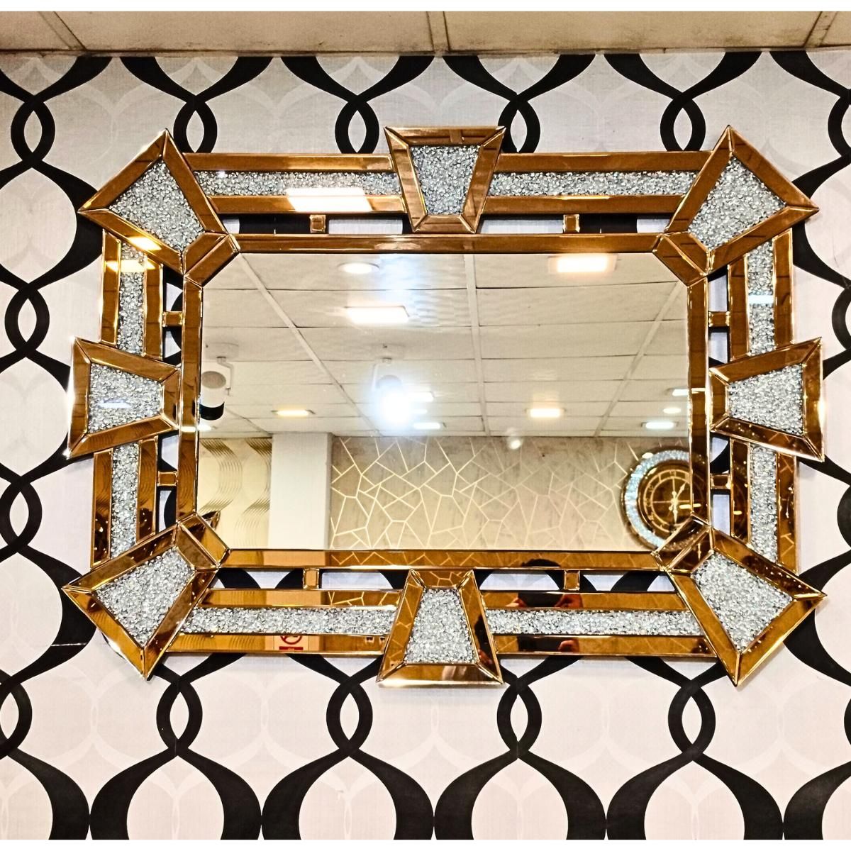 Crush Diamond Style Wall Mirror Rectangle Shape Copper Color (36x48) Inch