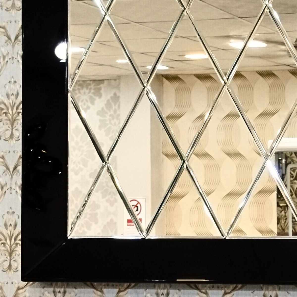 Rhombus Style Wall Mirror Rectangle Shape Black Boader thumbnail Rhombus Style Wall Mirror Rectangle Shape Black Boader thumbnail