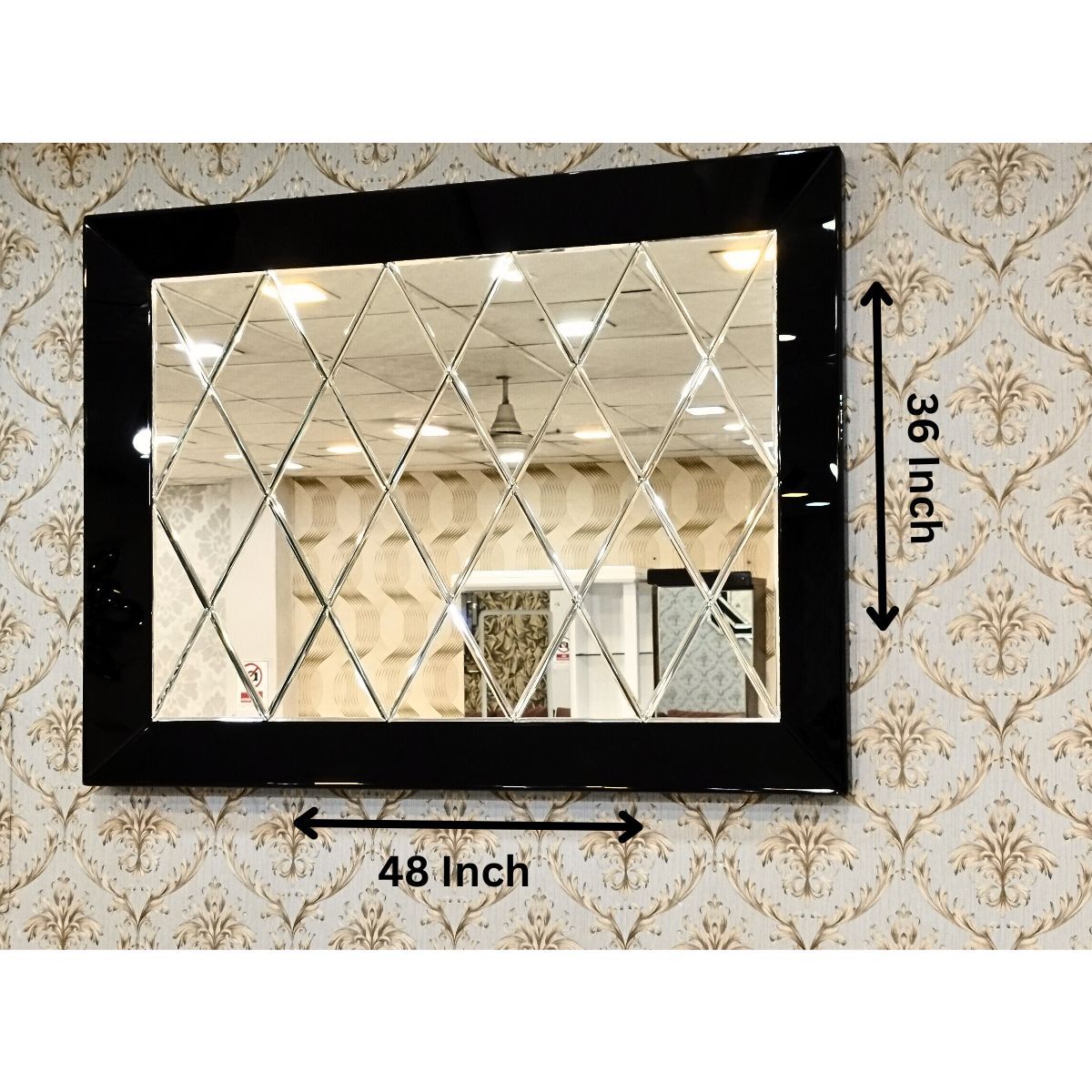 Rhombus Style Wall Mirror Rectangle Shape Black Boader thumbnail Rhombus Style Wall Mirror Rectangle Shape Black Boader thumbnail