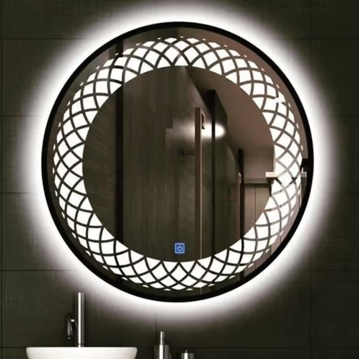 Spirograph Pattern Led Round Mirror for Bathroom/ Wash Basin