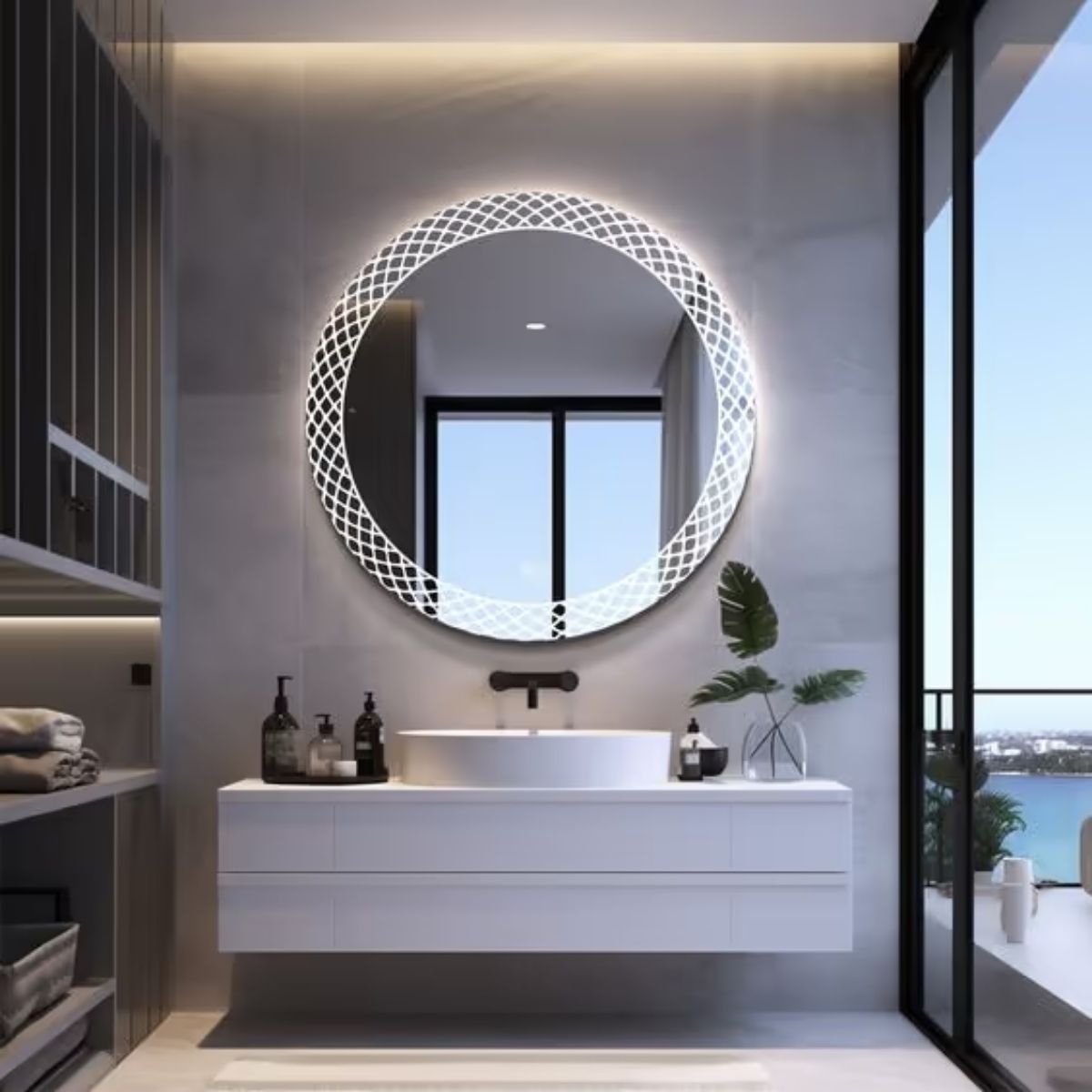 Spirograph Design Led Round Mirror for Bathroom/ Wash Basin