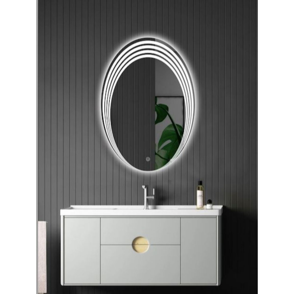 Oval Shape Rings Led Mirror For Bathroom