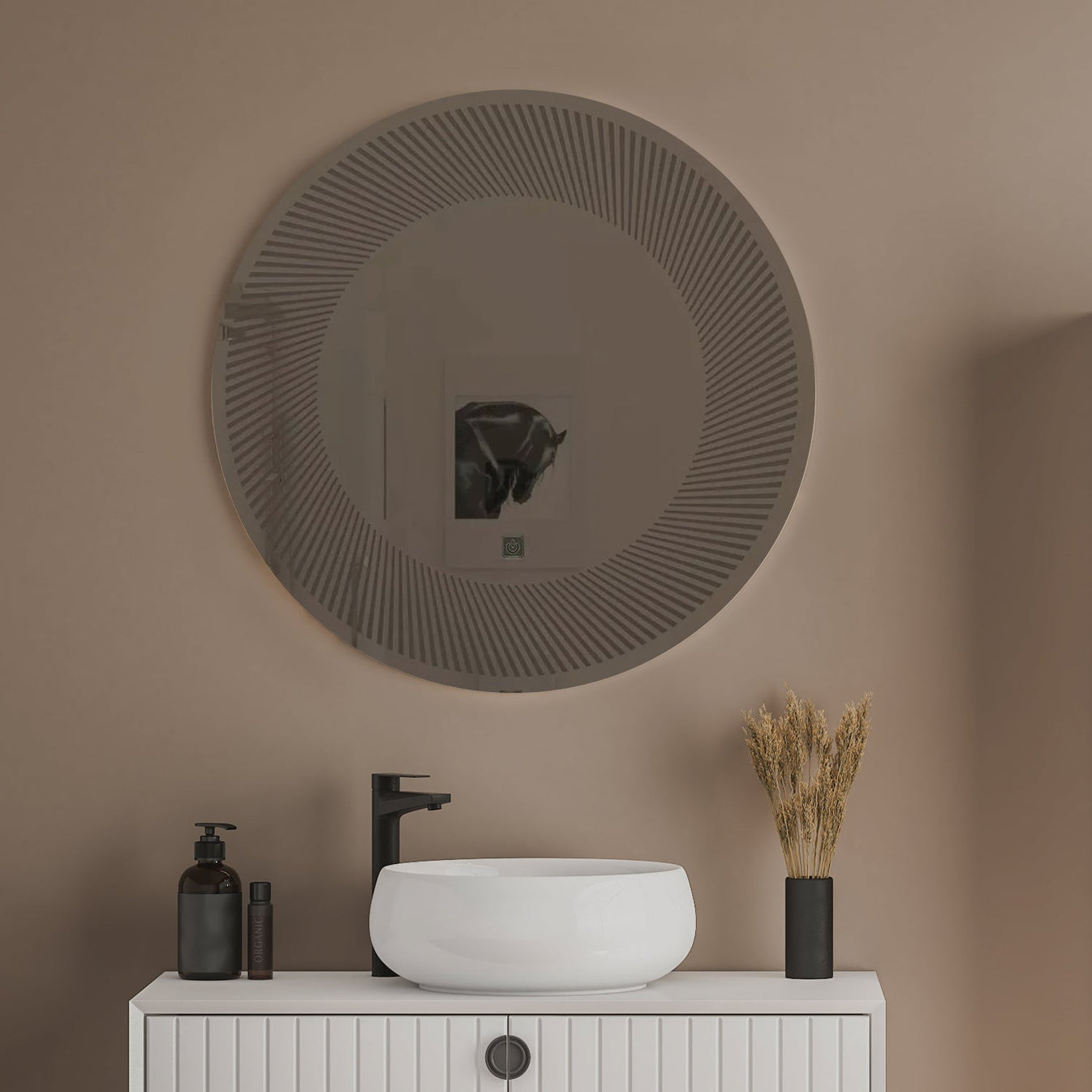 Design Semi-Spiral Round LED Bathroom Mirror thumbnail