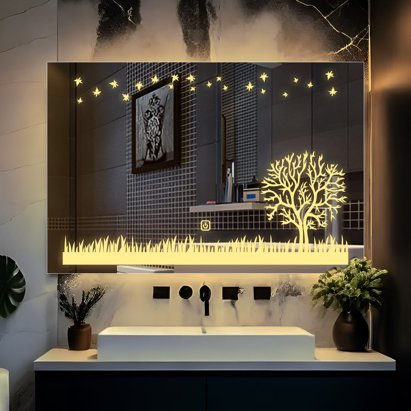 Beautiful Theme Based Tree LED Bathroom Wall Mirror thumbnail Beautiful Theme Based Tree LED Bathroom Wall Mirror thumbnail
