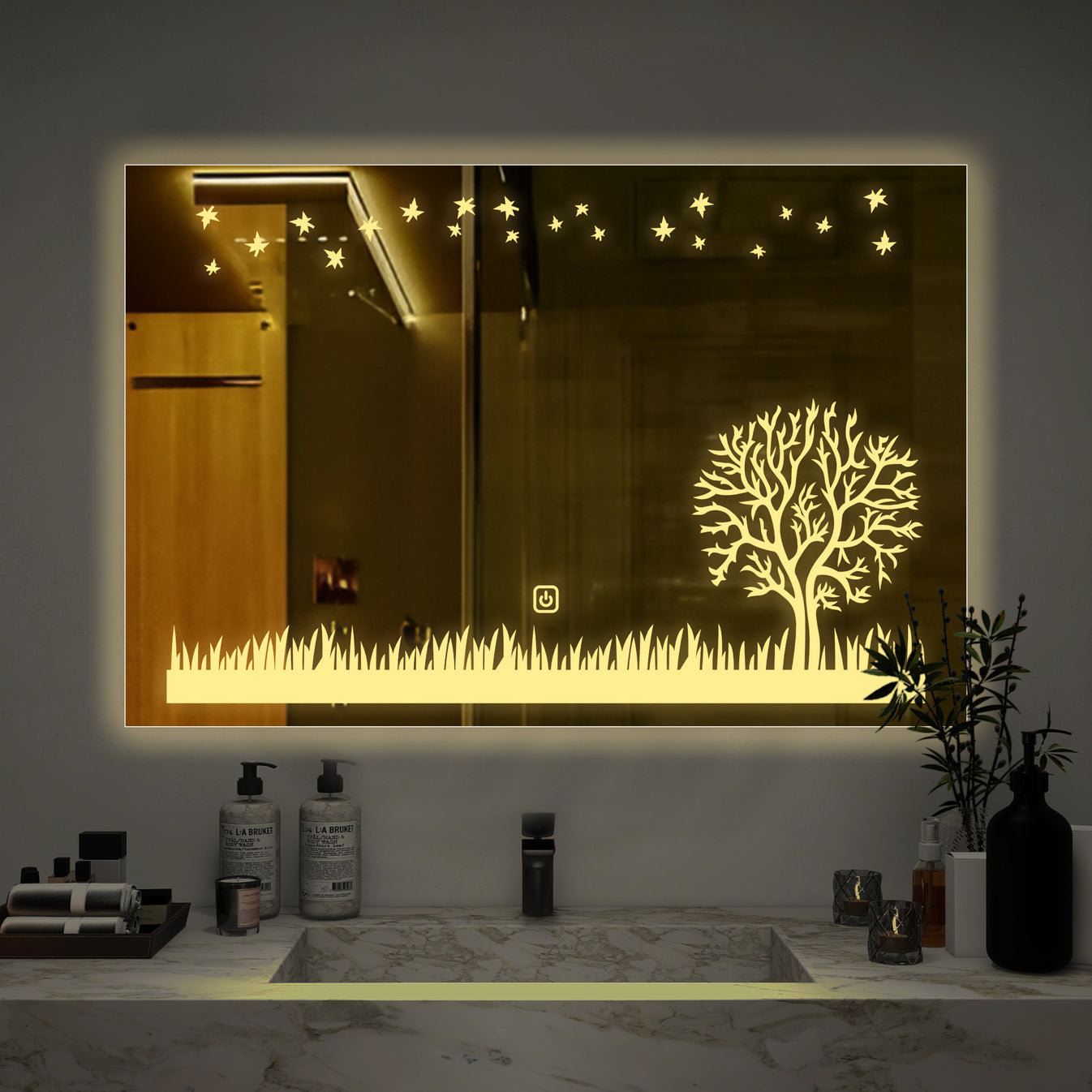 Beautiful Theme Based Tree LED Bathroom Wall Mirror