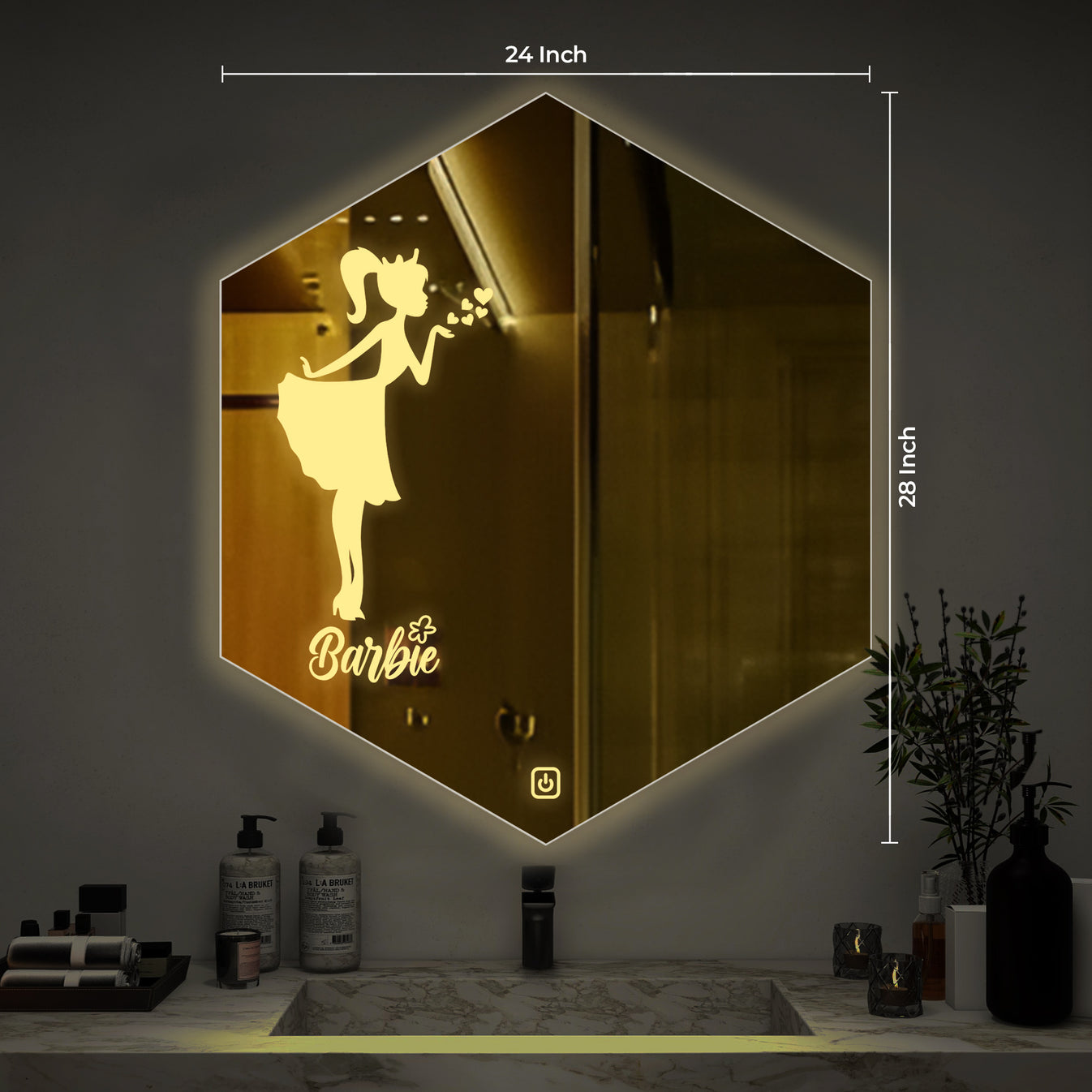 Hexagon Shaped Fairy Barbie Girl Design LED Bathroom Wall Mirror thumbnail Hexagon Shaped Fairy Barbie Girl Design LED Bathroom Wall Mirror thumbnail