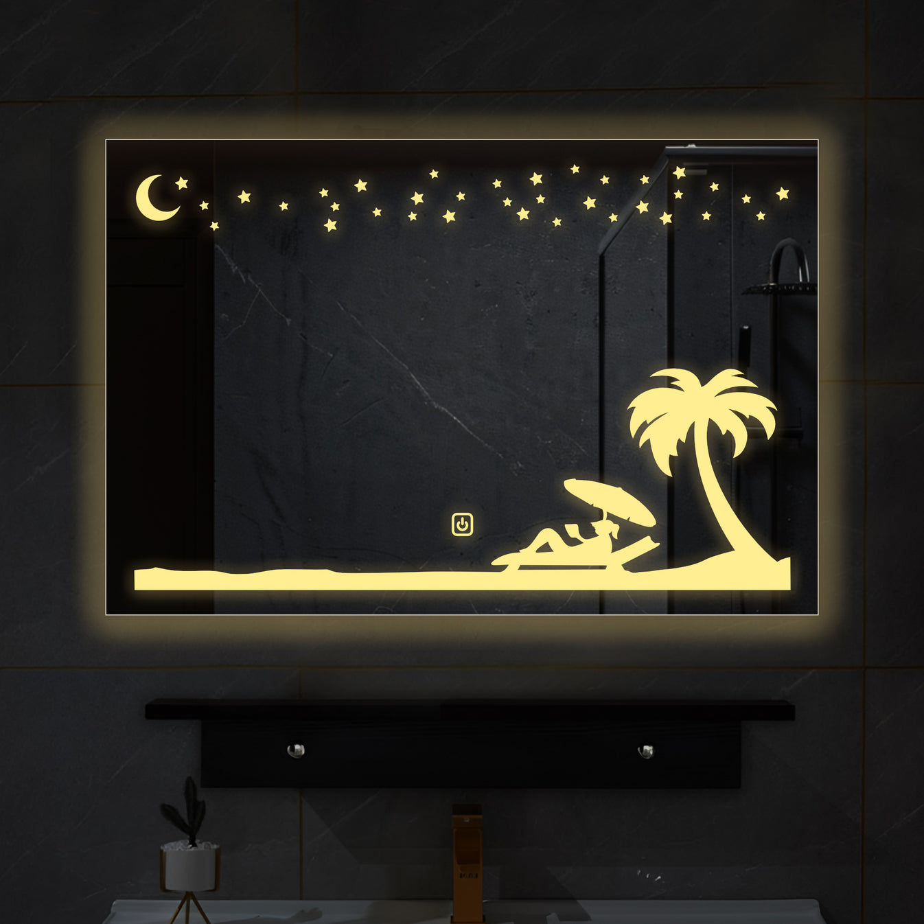 Rectangular Beautiful Beach Theme Based LED Bathroom Wall Mirror thumbnail