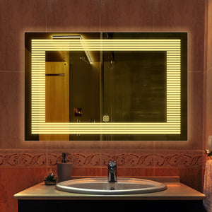  Rectangular Shaped Line Art Pattern LED Bathroom Wall Mirror thumbnail