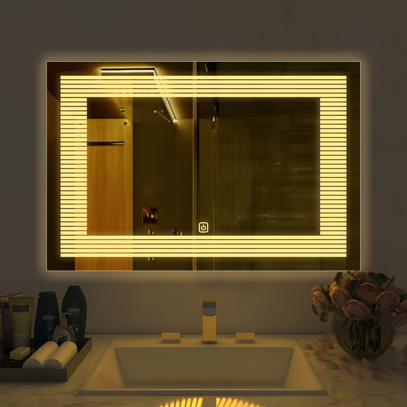  Rectangular Shaped Line Art Pattern LED Bathroom Wall Mirror thumbnail