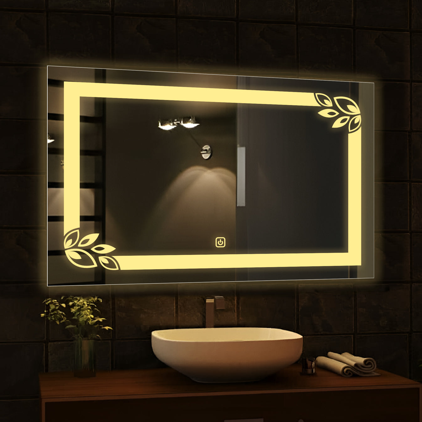 Classic Rectangular Shaped Floral Patten LED Bathroom Wall Mirror thumbnail Classic Rectangular Shaped Floral Patten LED Bathroom Wall Mirror thumbnail