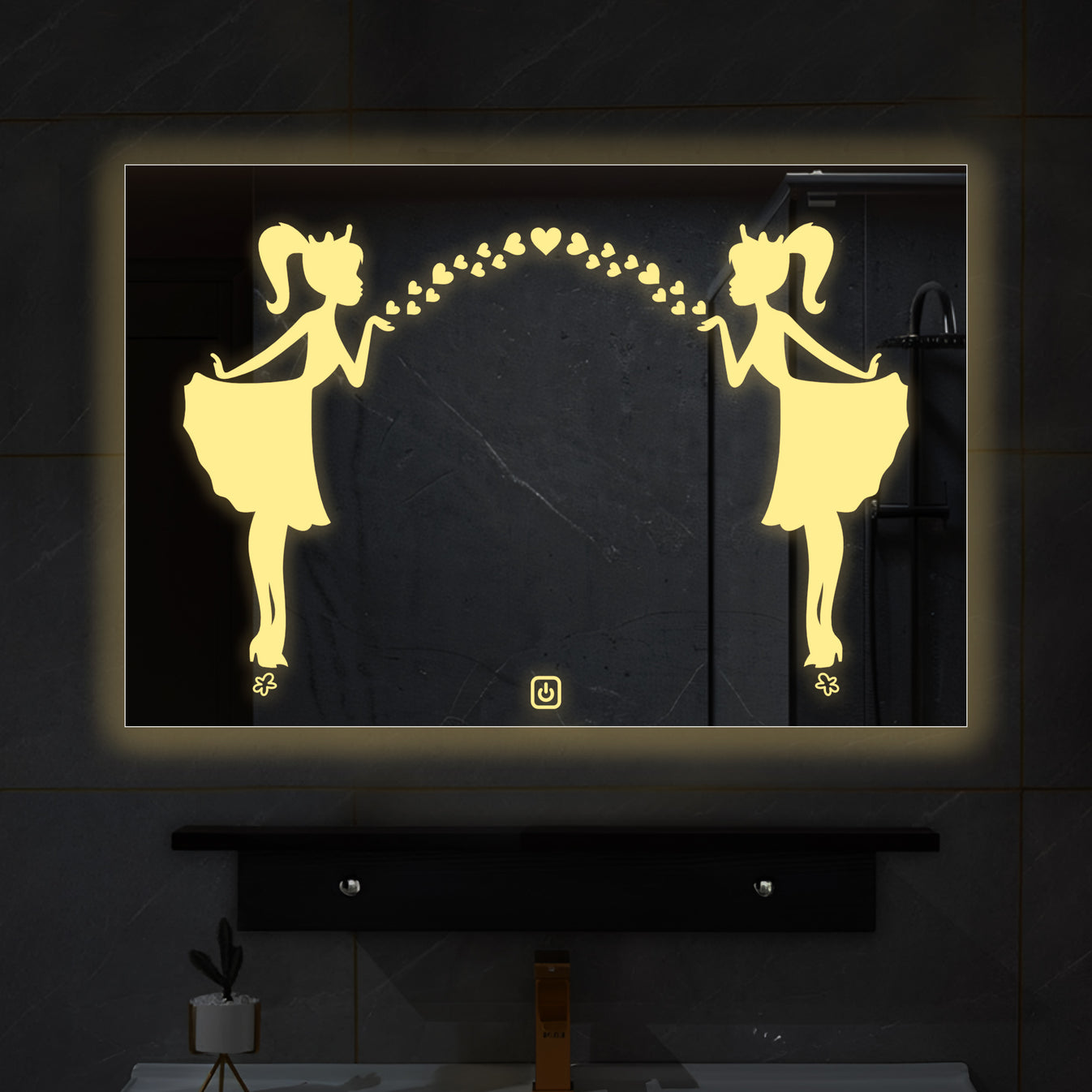  Rectangular Shaped Fairy Girl Design LED Bathroom Wall Mirror