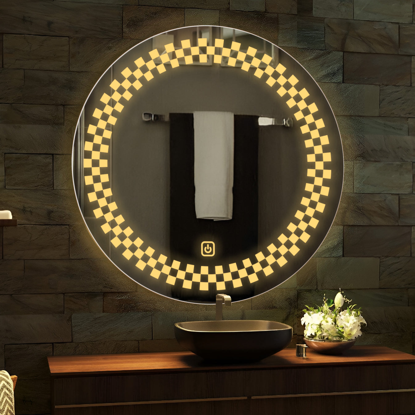  Minimalistic Designer Pattern LED Bathroom Wall Mirror thumbnail