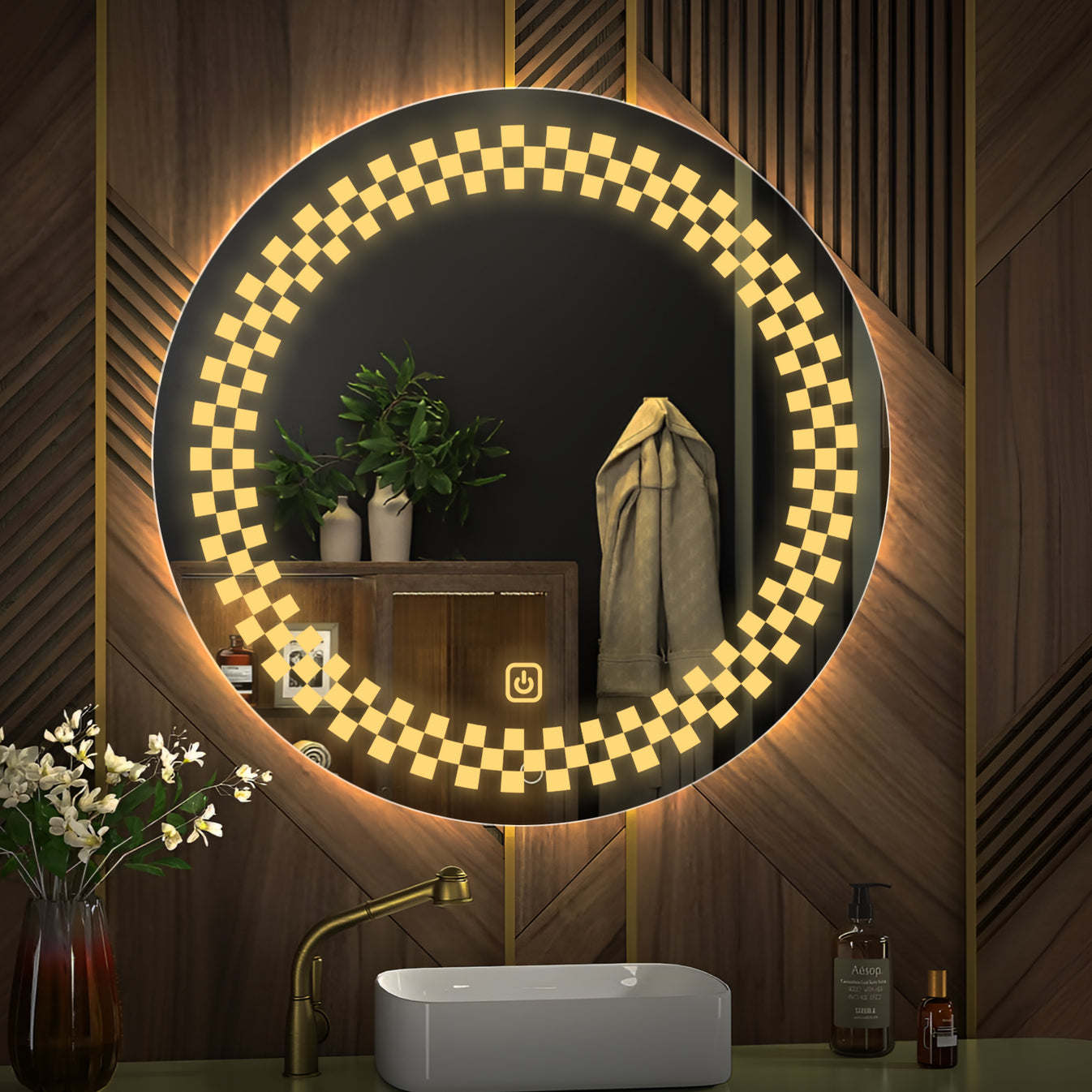  Minimalistic Designer Pattern LED Bathroom Wall Mirror thumbnail