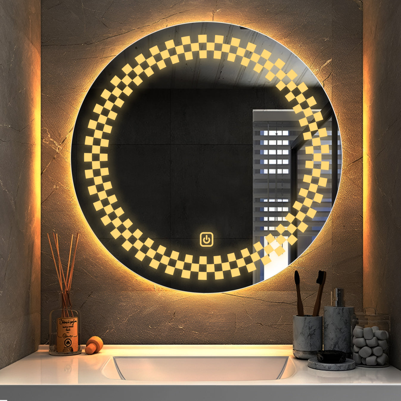  Minimalistic Designer Pattern LED Bathroom Wall Mirror thumbnail