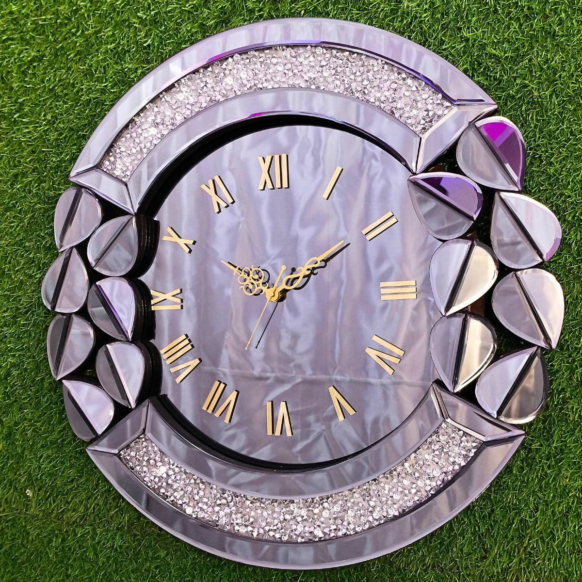 Mirror Wall Clock Leaf Style Diamond Crystal Mirror Wall Clock Leaf Style Diamond Crystal