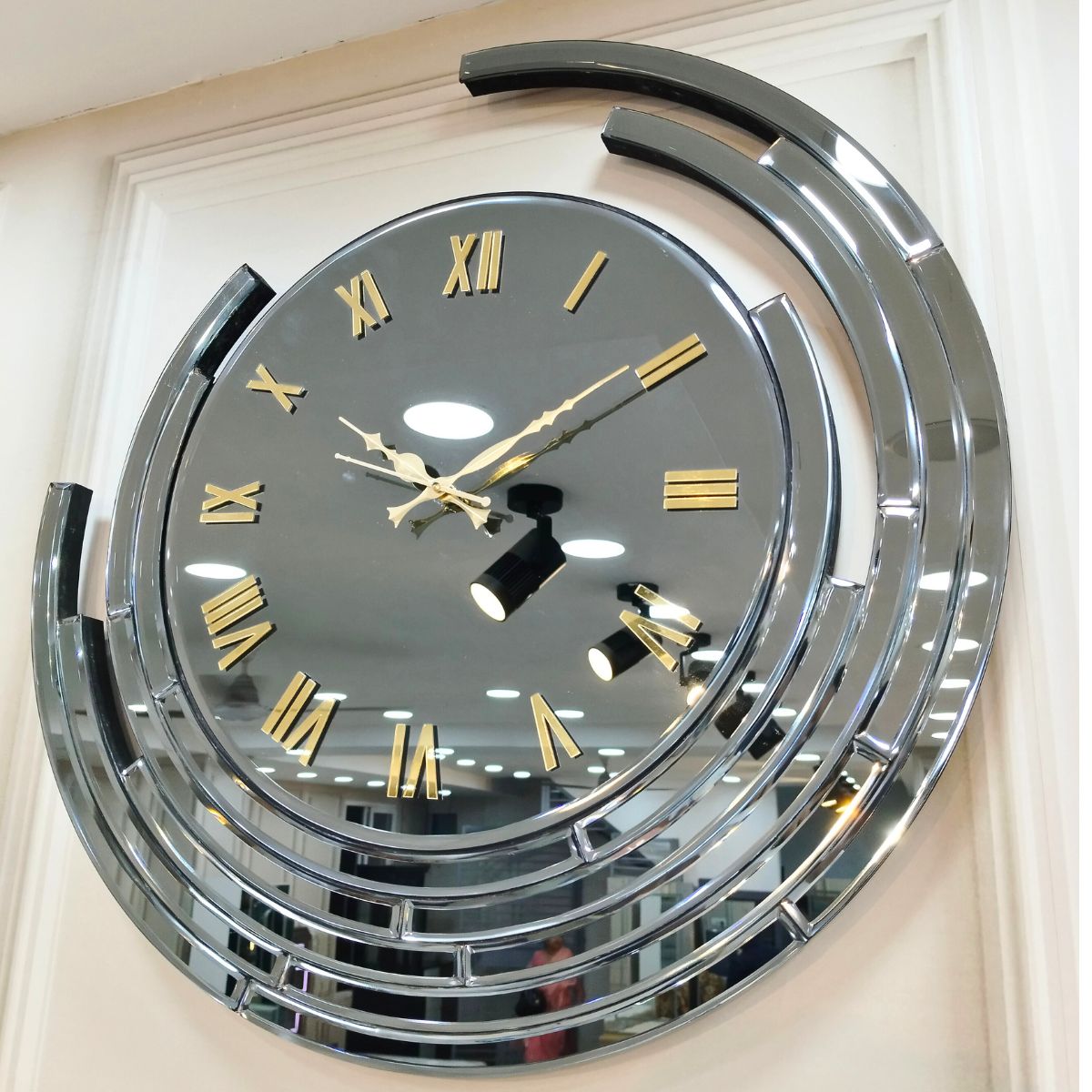 Eclips Moon Mirror Wall Clock Roman Stylish Grey thumbnail