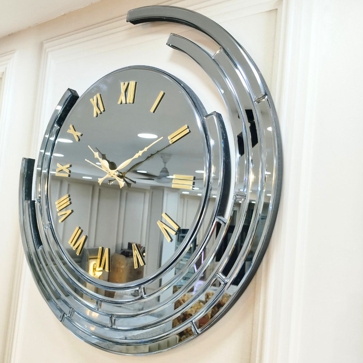 Eclips Moon Mirror Wall Clock Roman Stylish Grey thumbnail