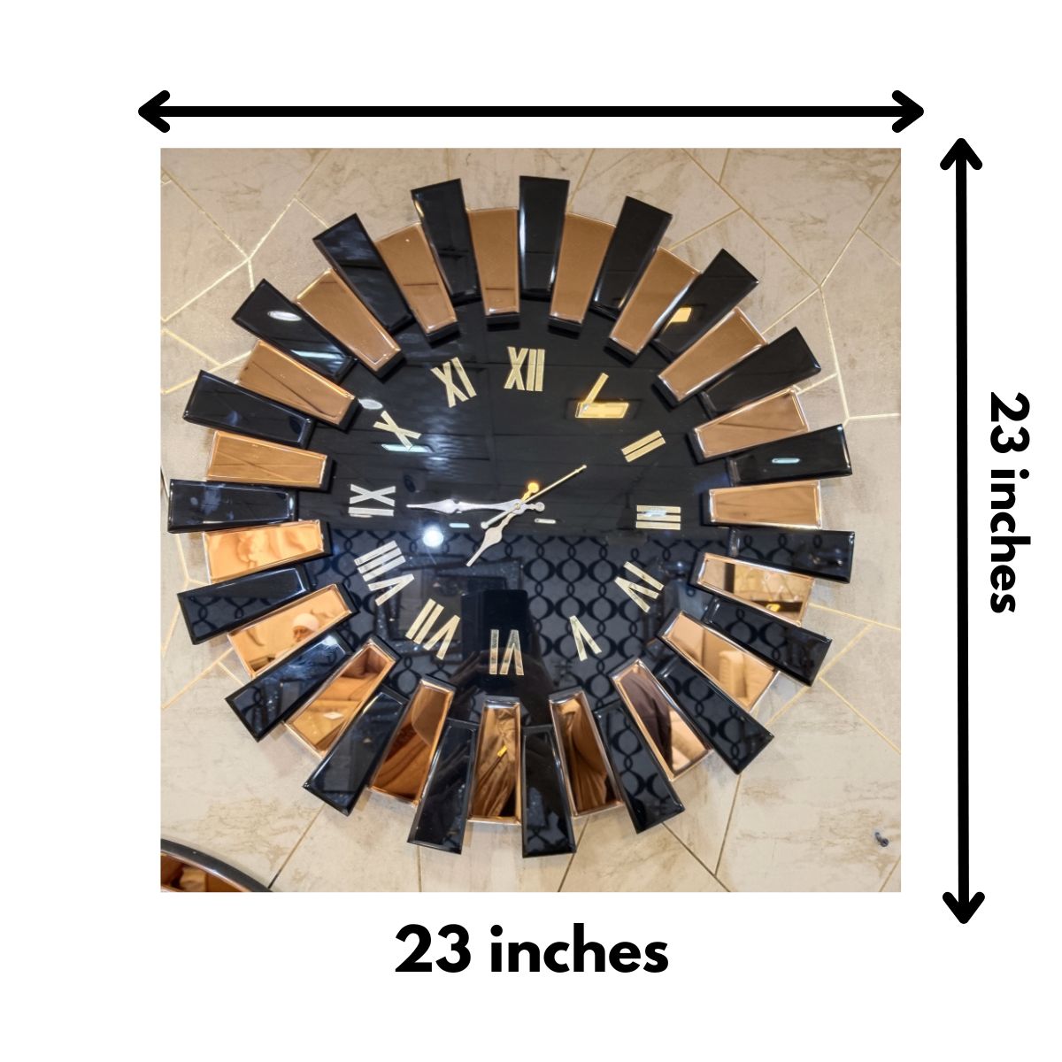   Sun Brown Stylish Mirror Wall Clock  Gold Black thumbnail