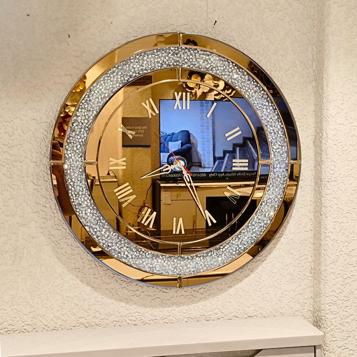 Diamond Ring Shape Round Mirror Wall Clock Diamond Ring Shape Round Mirror Wall Clock