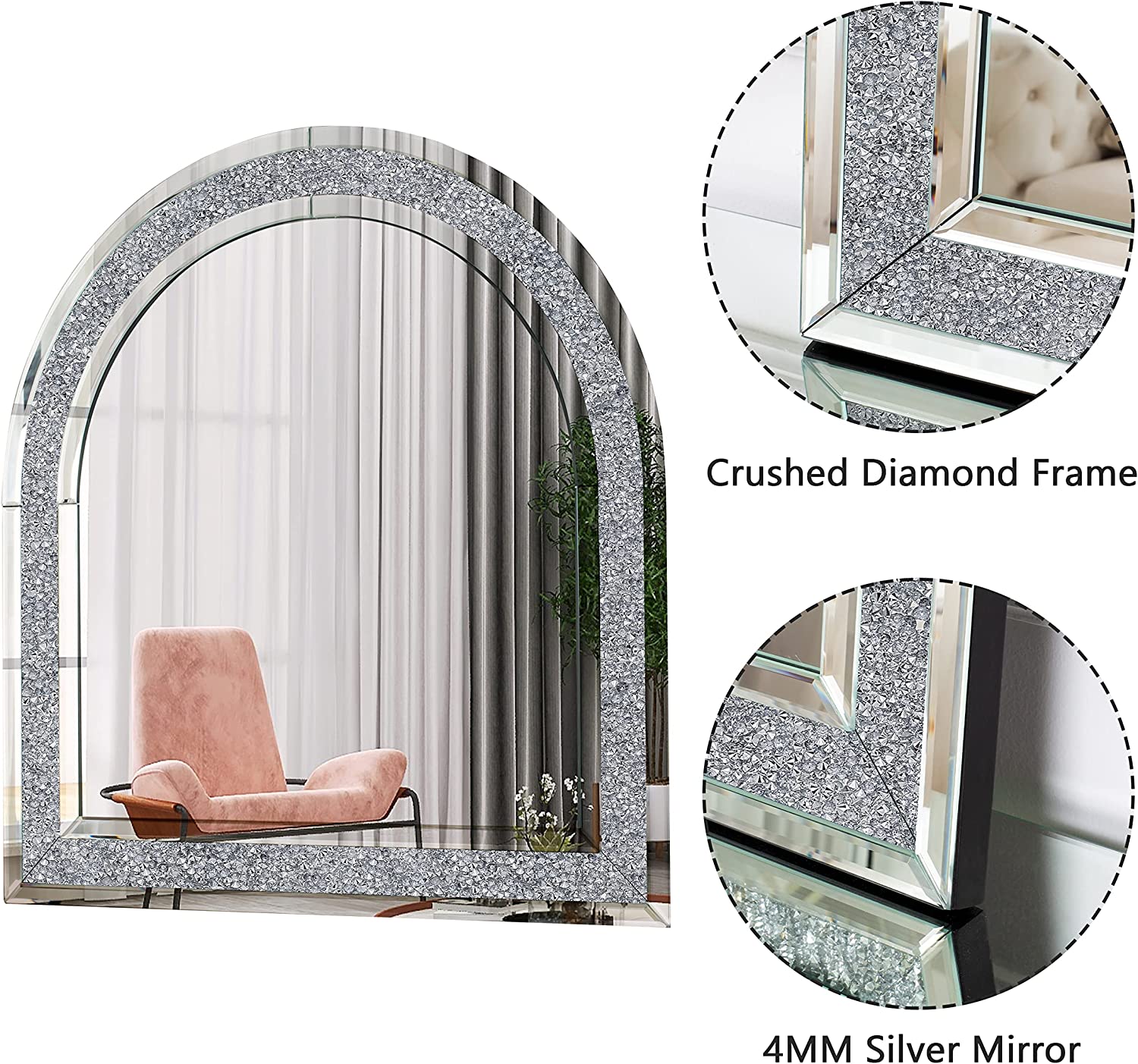 Diamond Cut Crystal Wall Mirror Stylish Accent Piece thumbnail
