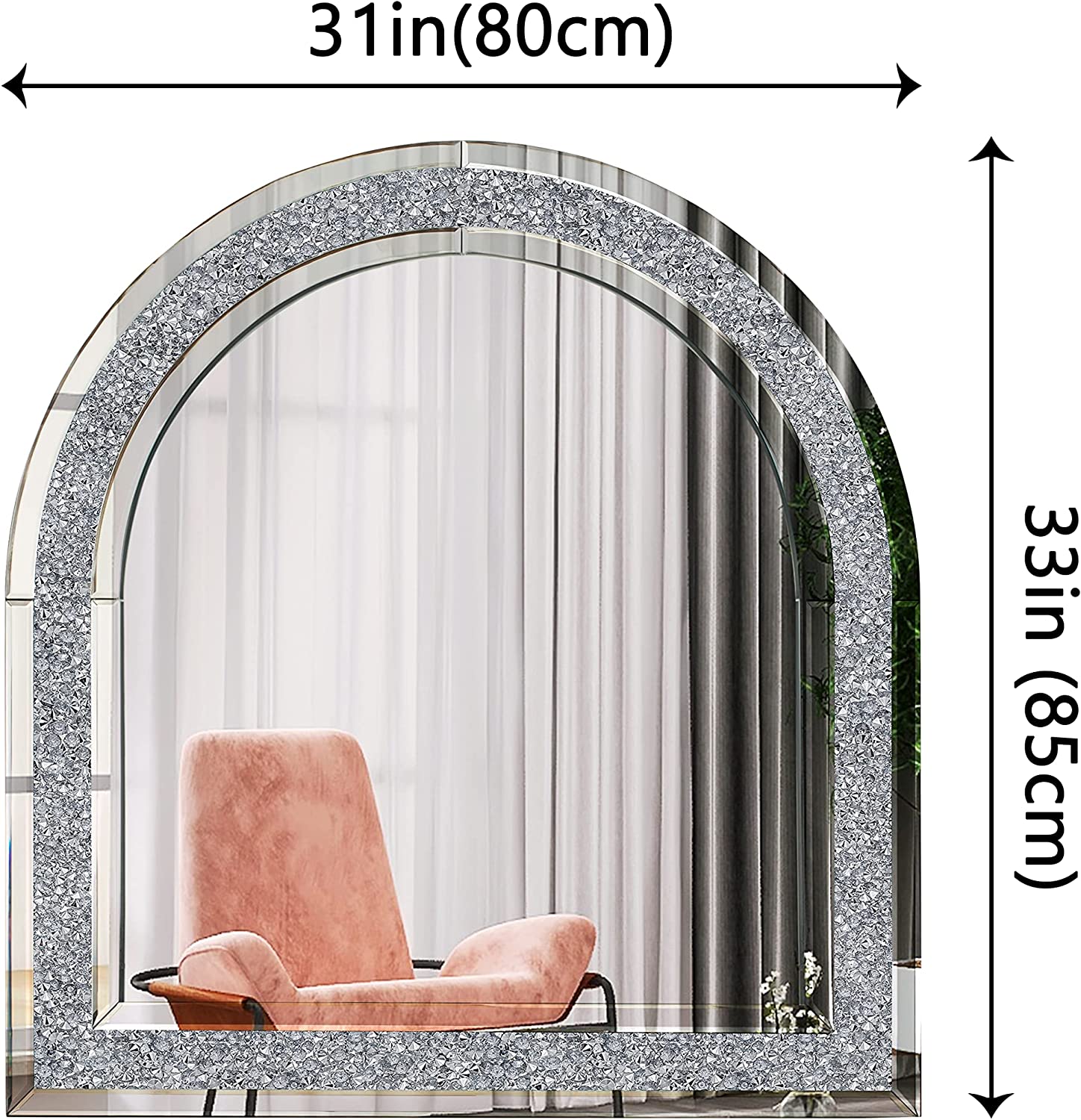 Diamond Cut Crystal Wall Mirror Stylish Accent Piece thumbnail