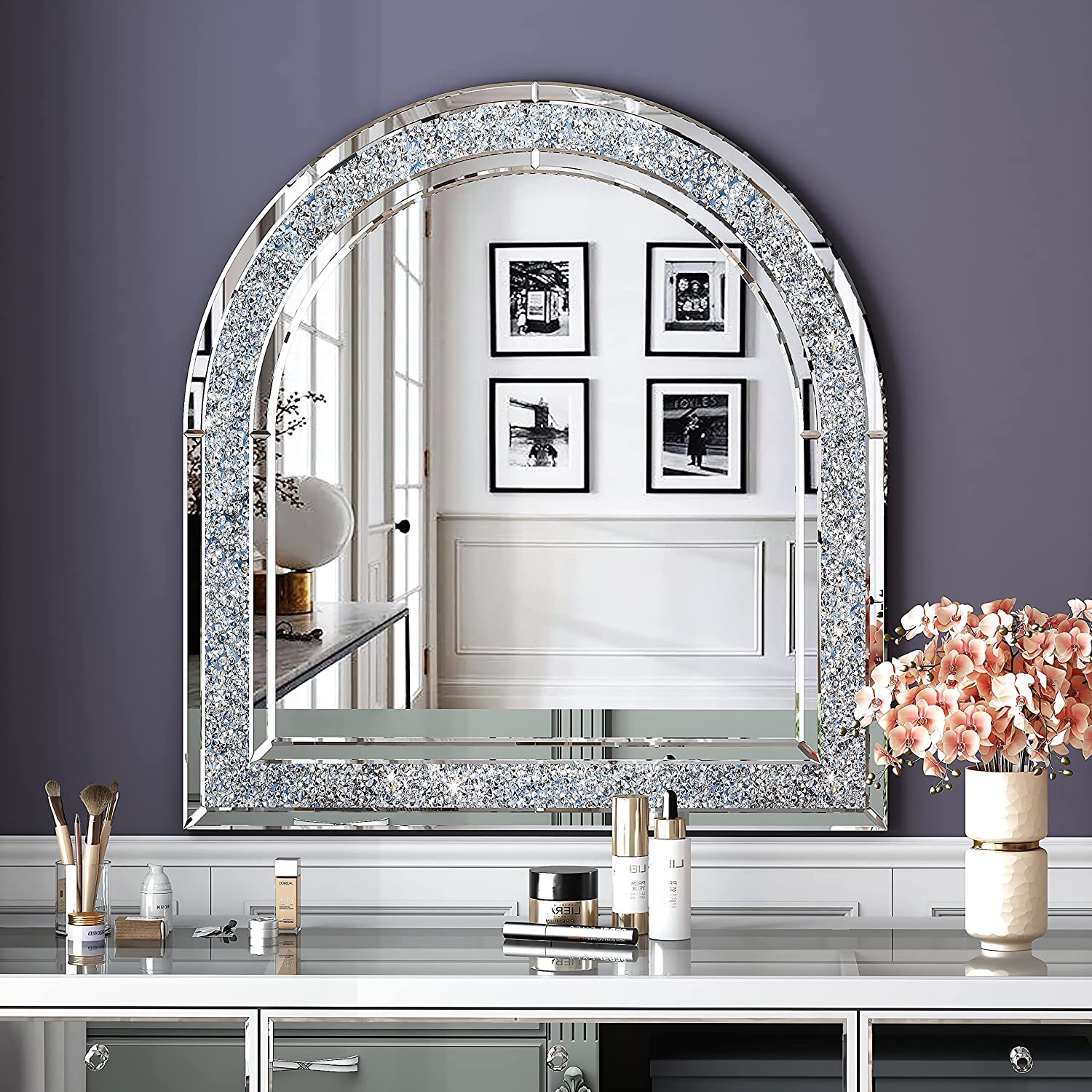 Diamond Cut Crystal Wall Mirror Stylish Accent Piece