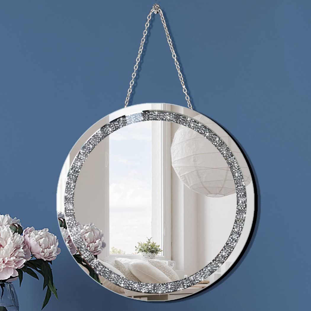 Dazzling Diamond Crystal Wall Mirror Round Shape 