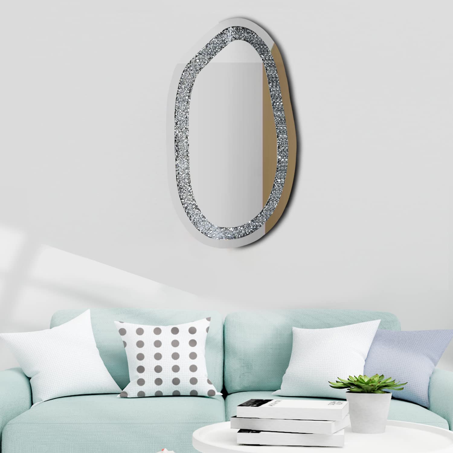 Handcrafted Diamond Crystal Wall Mirror Oval Shape thumbnail