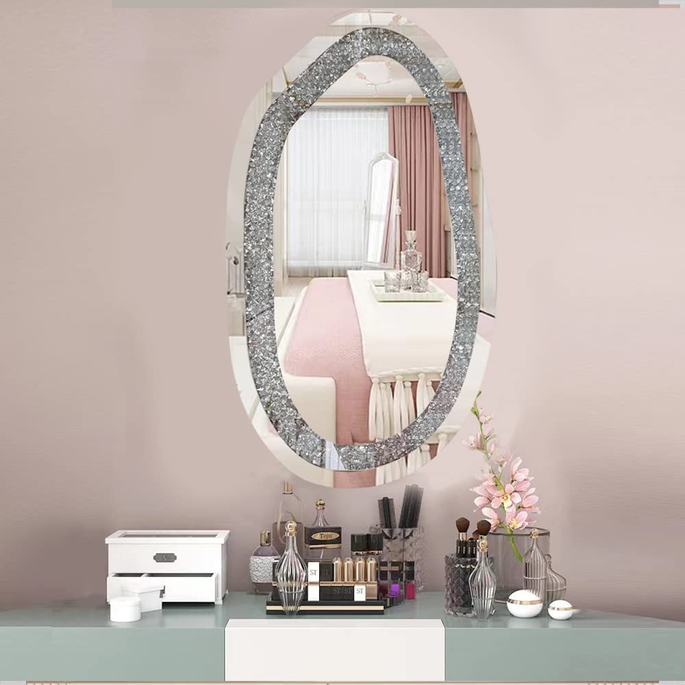 Handcrafted Diamond Crystal Wall Mirror Oval Shape thumbnail
