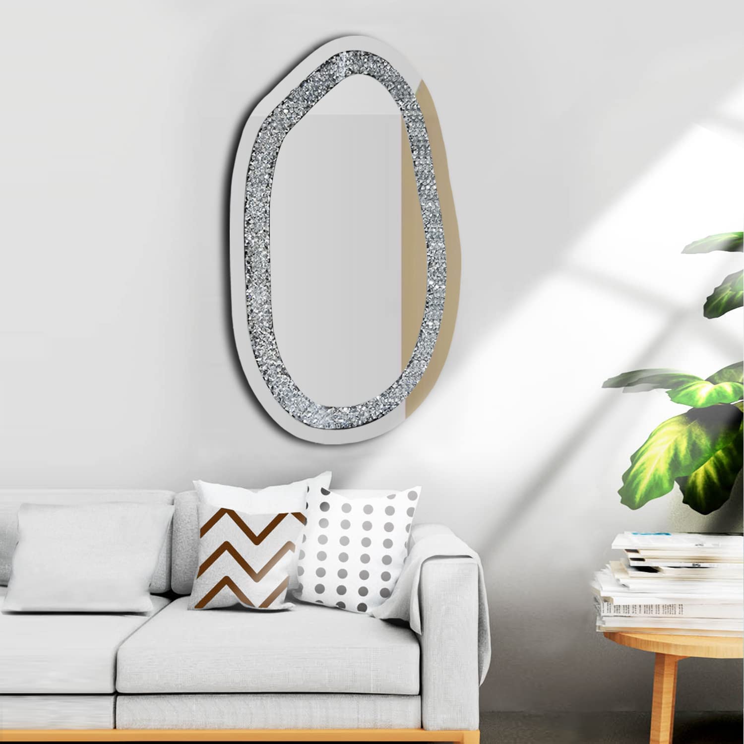 Handcrafted Diamond Crystal Wall Mirror Oval Shape