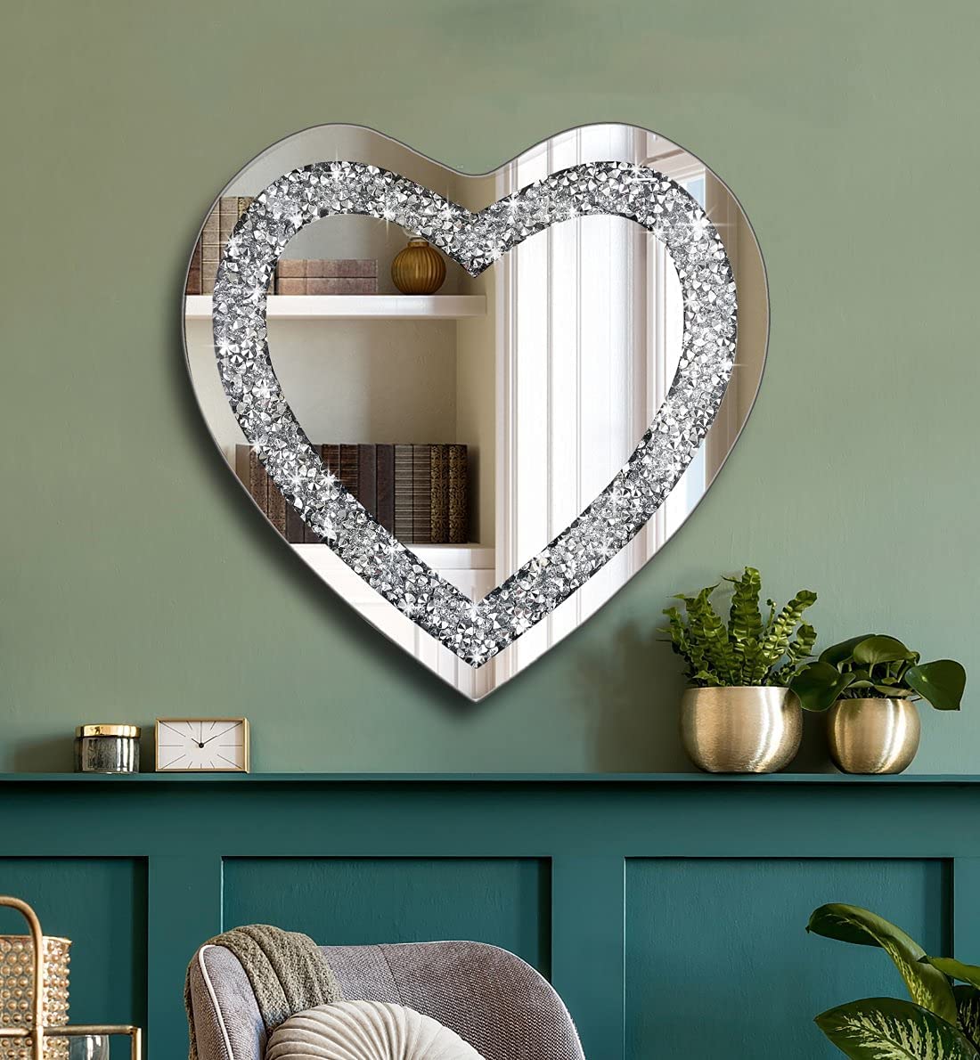  Sparkling Diamond Crystal Heart Design Wall Mirror 
