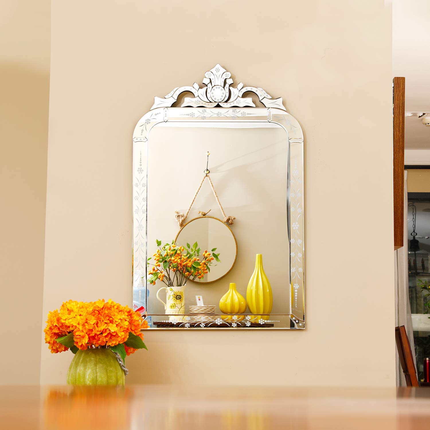  Wood Frame Wall Mirror Luxury Statement Piece