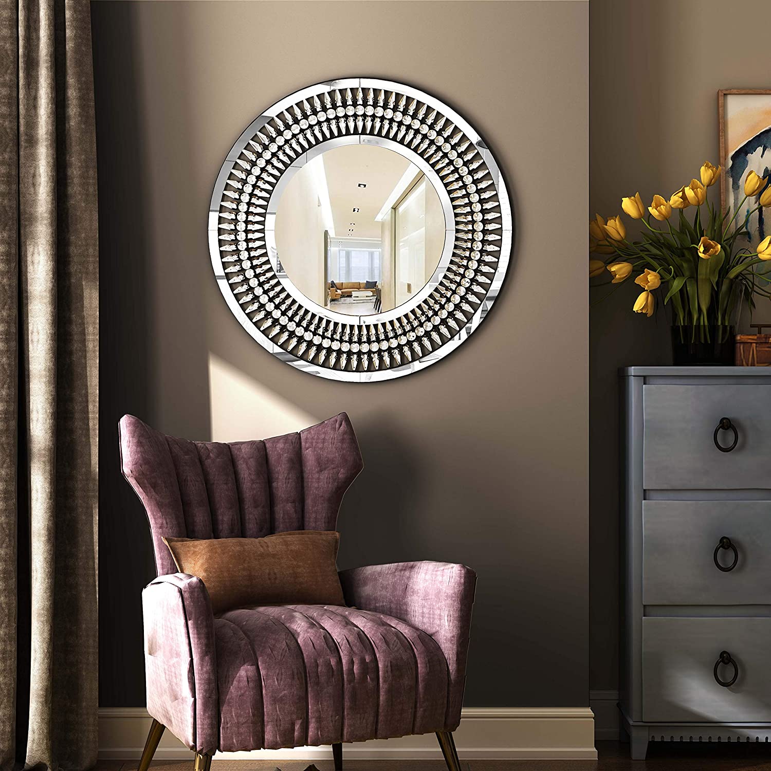  Round Venetian Mirror Modern Glass Design (31.5 Inch Dia) thumbnail