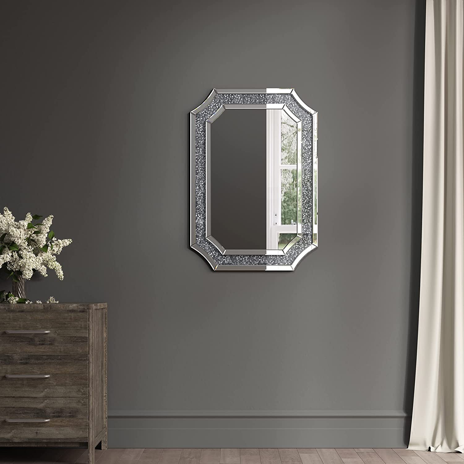   Luxury Octagonal Venetian Wall Mirror with Crystals 36X24 thumbnail