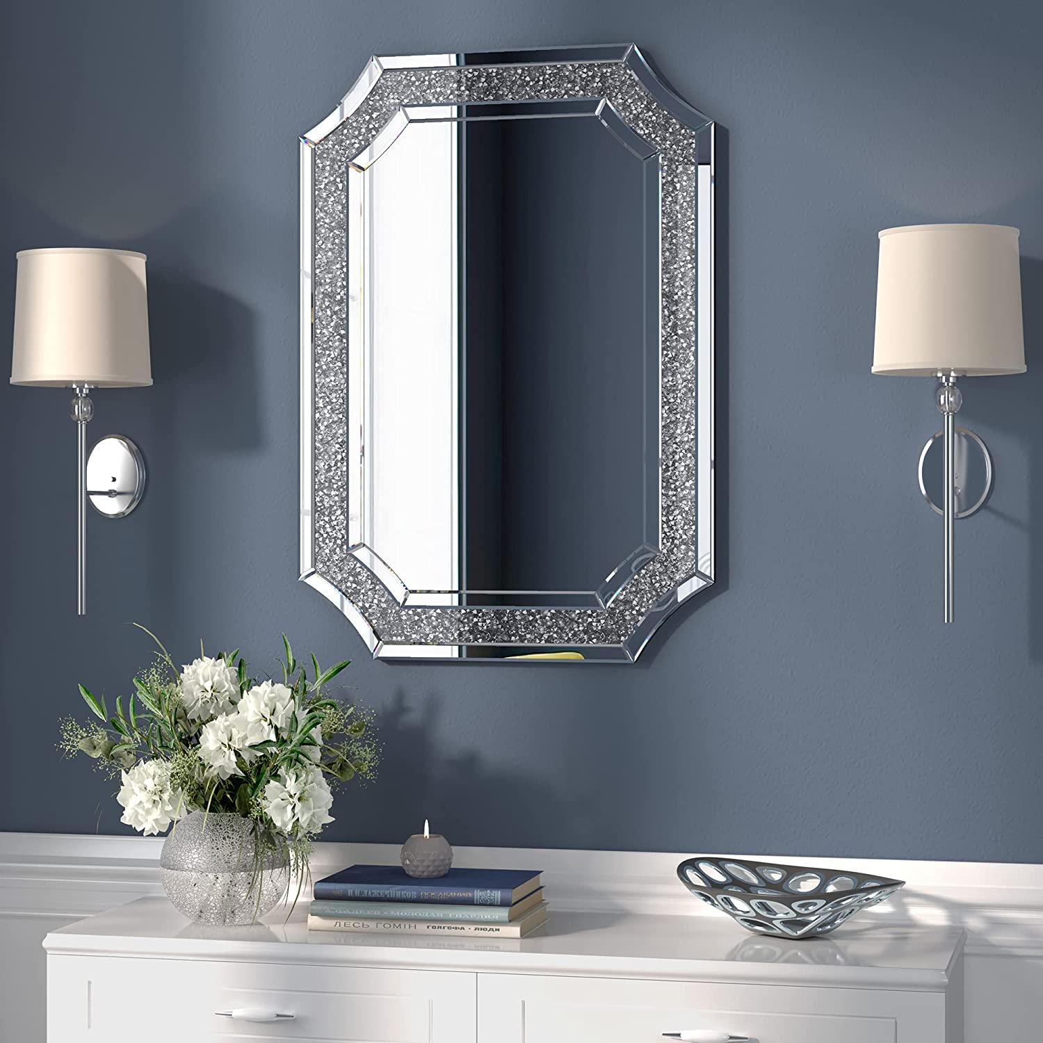   Luxury Octagonal Venetian Wall Mirror with Crystals 36X24