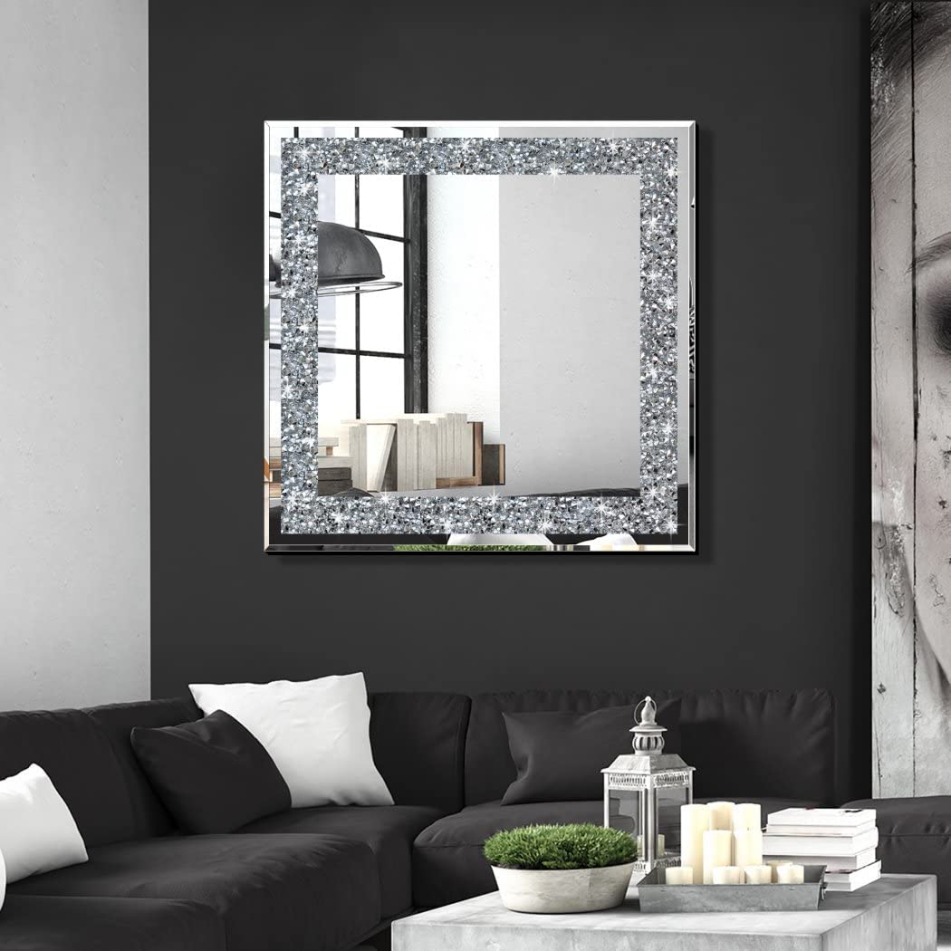   Lxury Square Crystal Glass Wall Mirror 24 Inch
