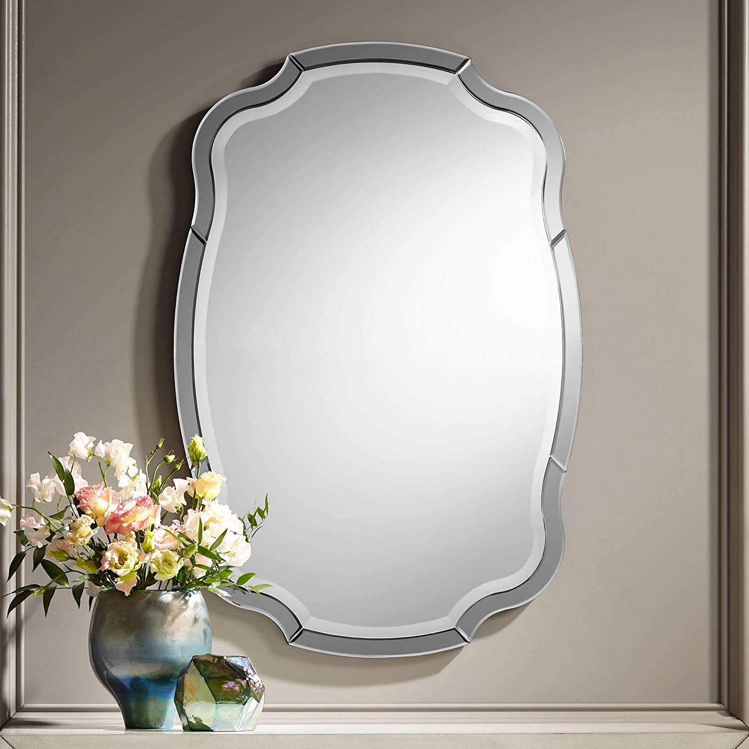Minimalist Grey Glass Mirror 36X24 Home Accent