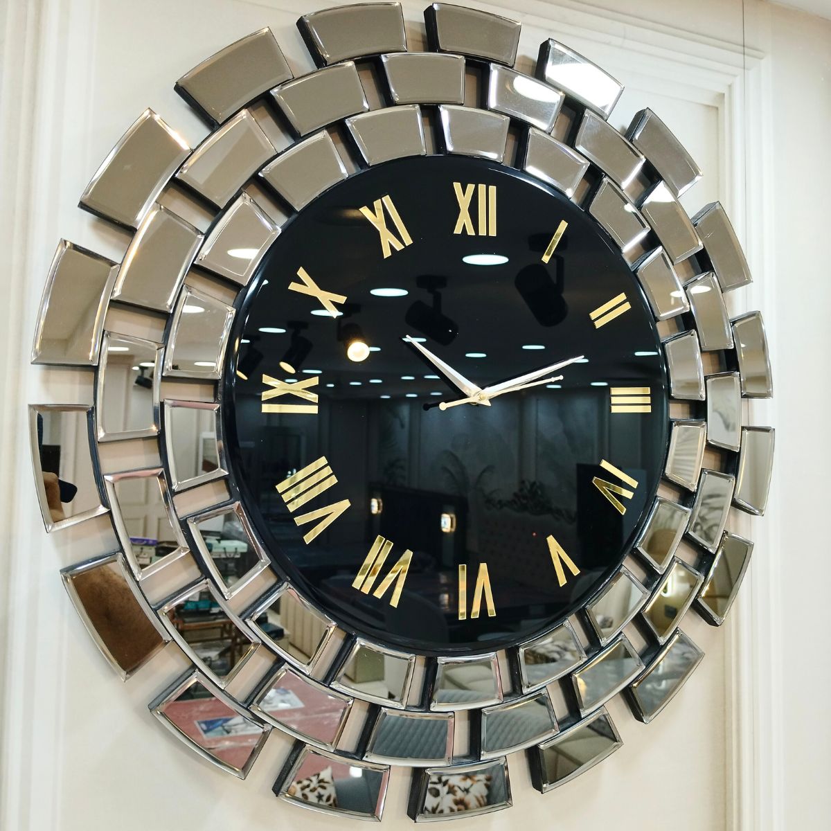 Gitti Style Mirror Wall Clock Round Circle With Black Grey thumbnail