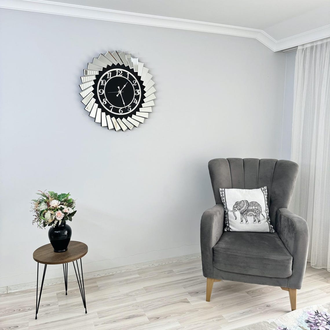 Up tringle Design Silver Mirror Wall Clock thumbnail