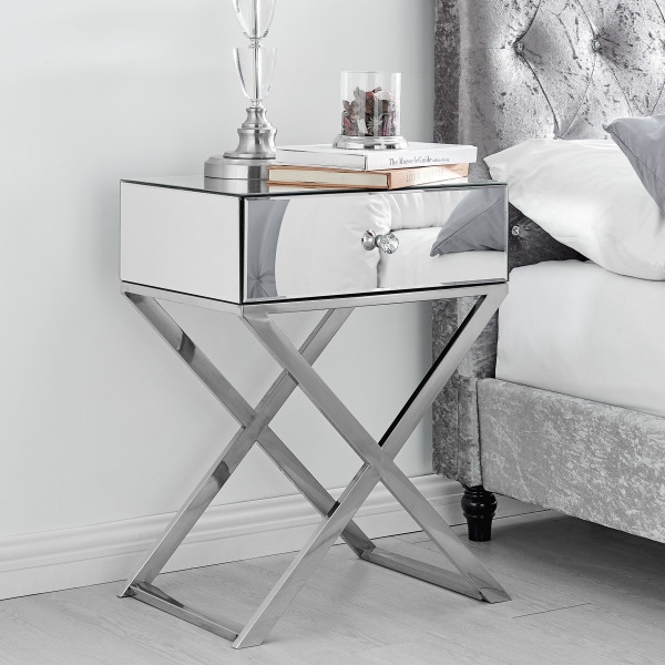 Crystal Cross Mirrored Bedside Table thumbnail