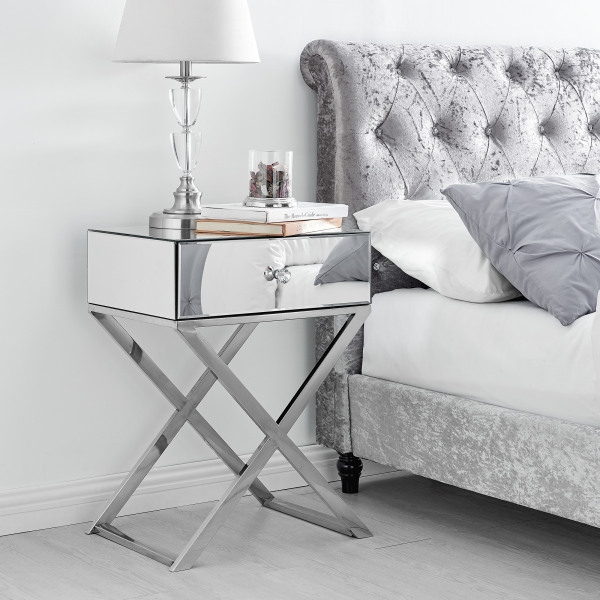 Crystal Cross Mirrored Bedside Table