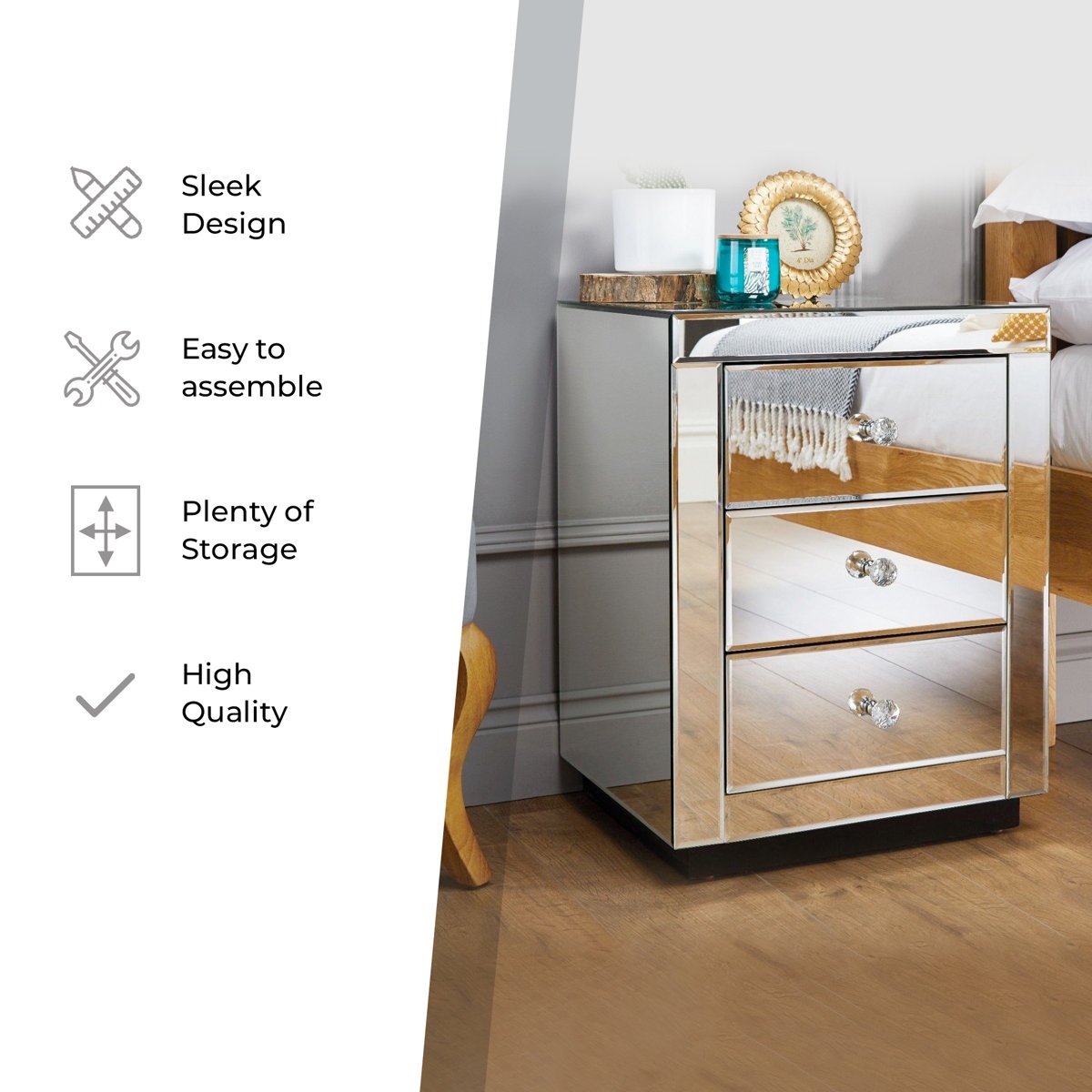 Modern Glam 3-Drawer Mirrored Side Table thumbnail