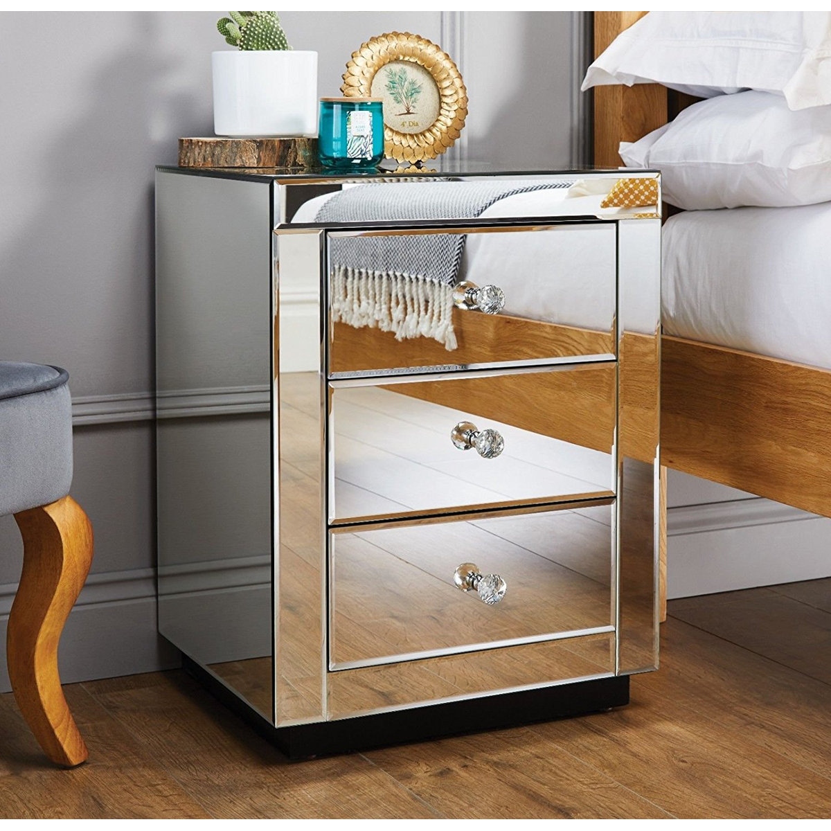 Modern Glam 3-Drawer Mirrored Side Table